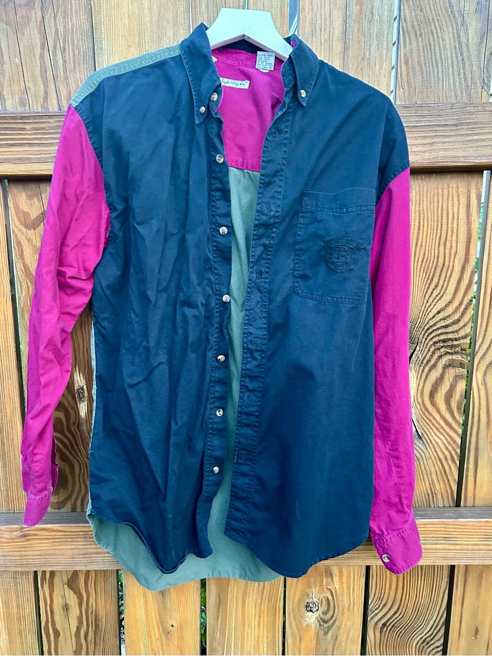 Vintage 1990s Bugle Boy Button Down Shirt long sleeve 100% Cotton color Block